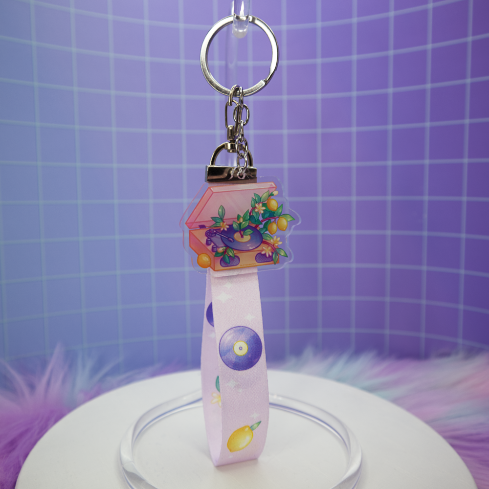 Lemon Record Player Wrist Keychain Lanyard