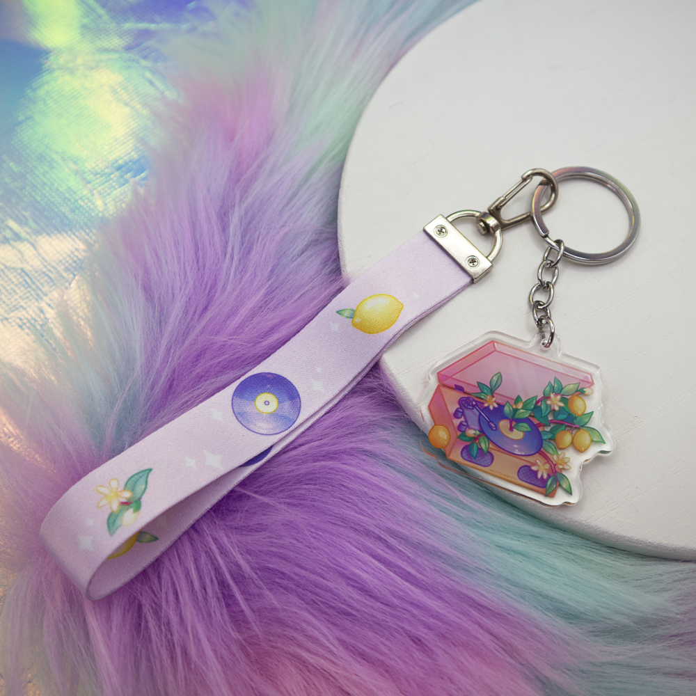 Lemon Record Player Wrist Keychain Lanyard