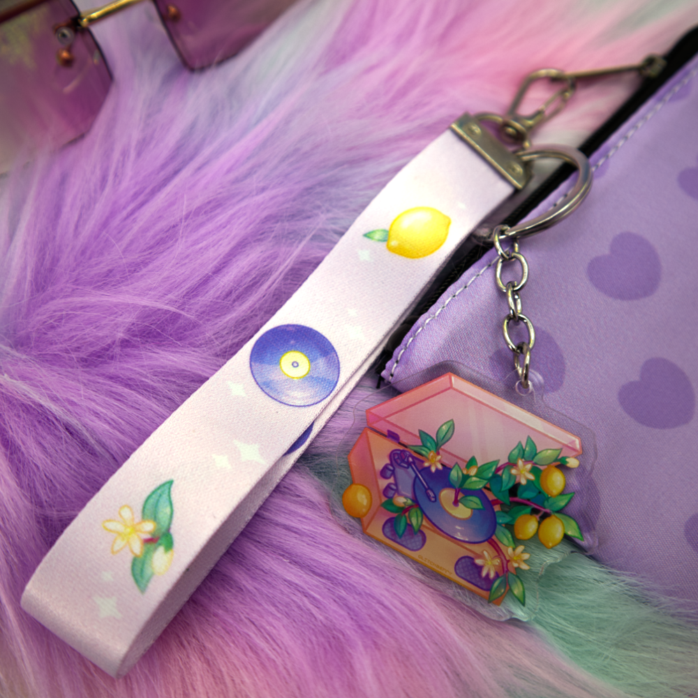 Lemon Record Player Wrist Keychain Lanyard