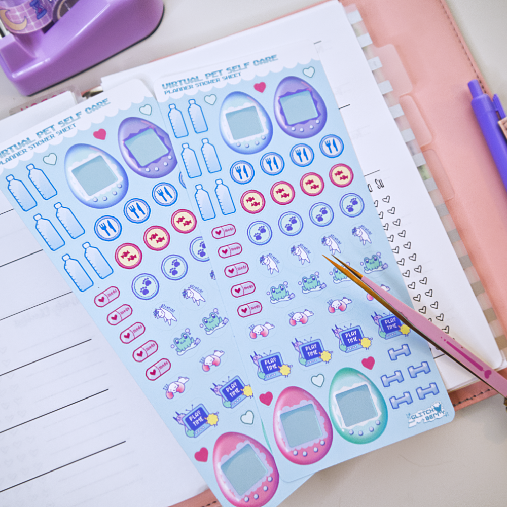 Virtual Pet Self-Care Planner Sticker Sheet