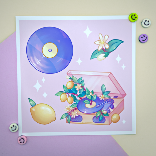 Lemon Record Player 8x8" Art Print