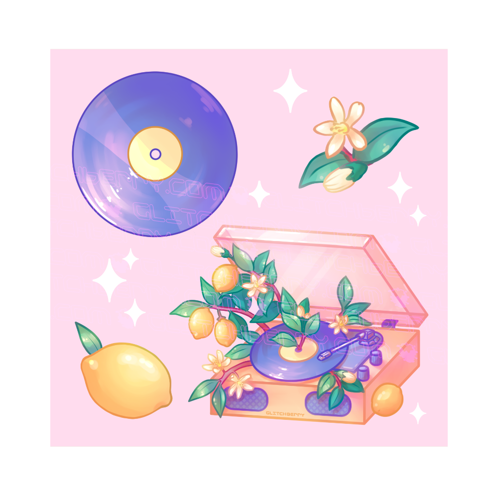 Lemon Record Player 8x8" Art Print