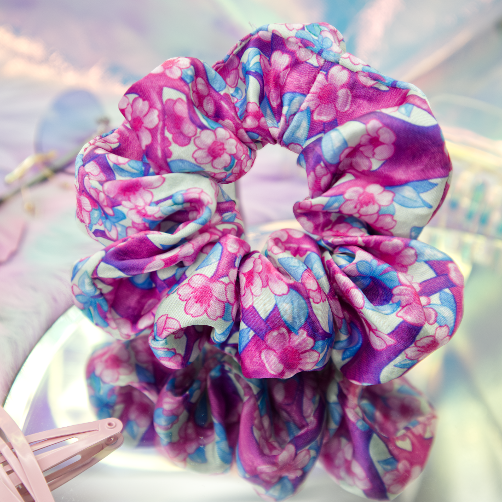 Cherry Blossom Satin Scrunchie-Accessories-GlitchBerry