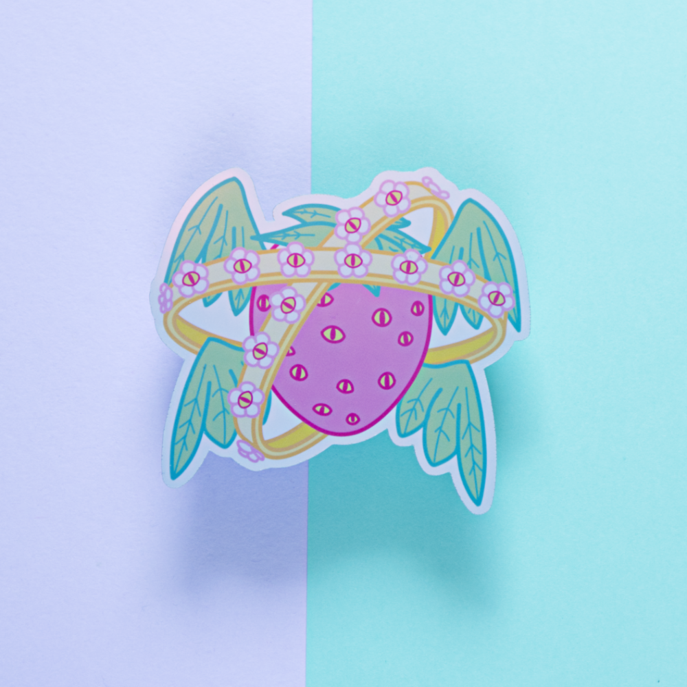 Biblically Accurate Strawberry Holographic Sticker
