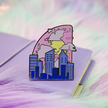 City Sunrise Vaporwave Enamel Pin
