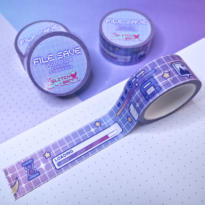 Washi tape with a celestial computer-themed design on a white background