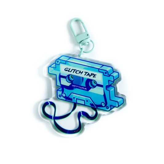 Teal "GlitchTape" Cassette Acrylic Keychain