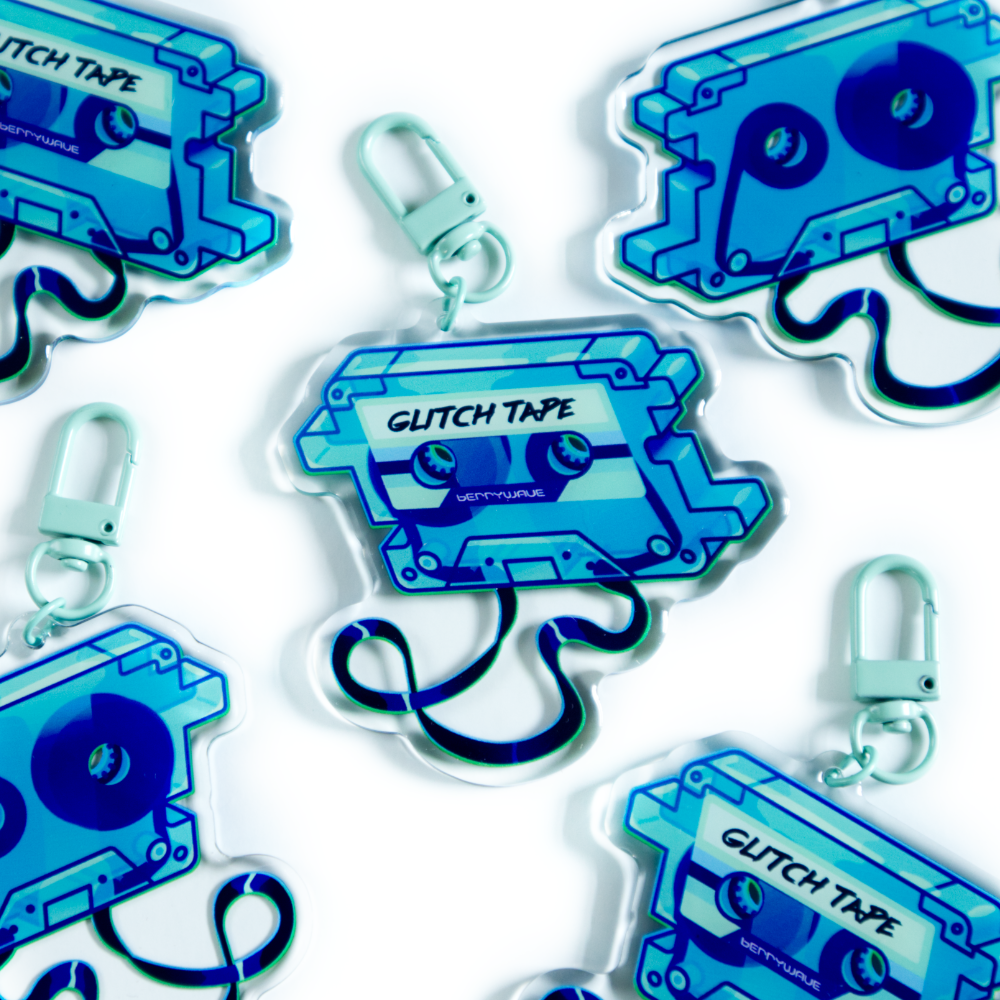 Teal "GlitchTape" Cassette Acrylic Keychain