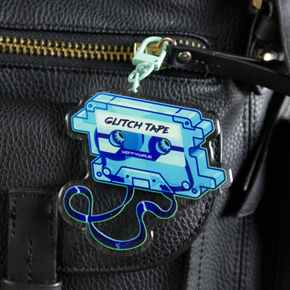 Teal "GlitchTape" Cassette Acrylic Keychain