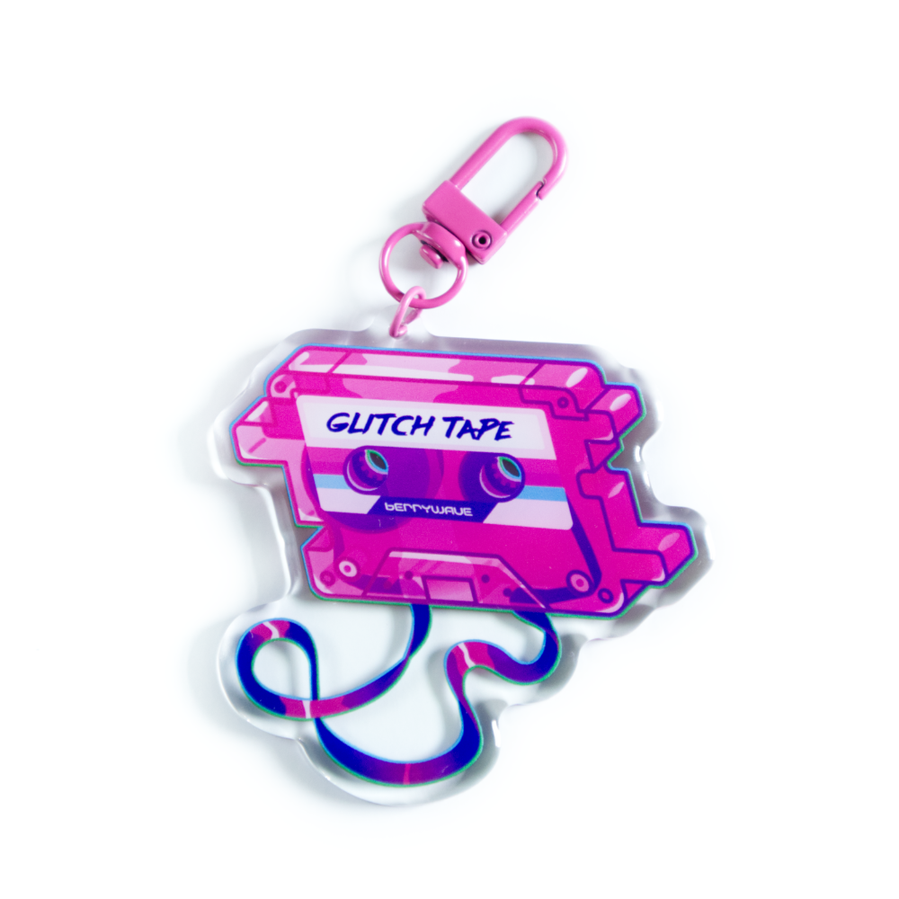 Pink "GlitchTape" Cassette Acrylic Keychain