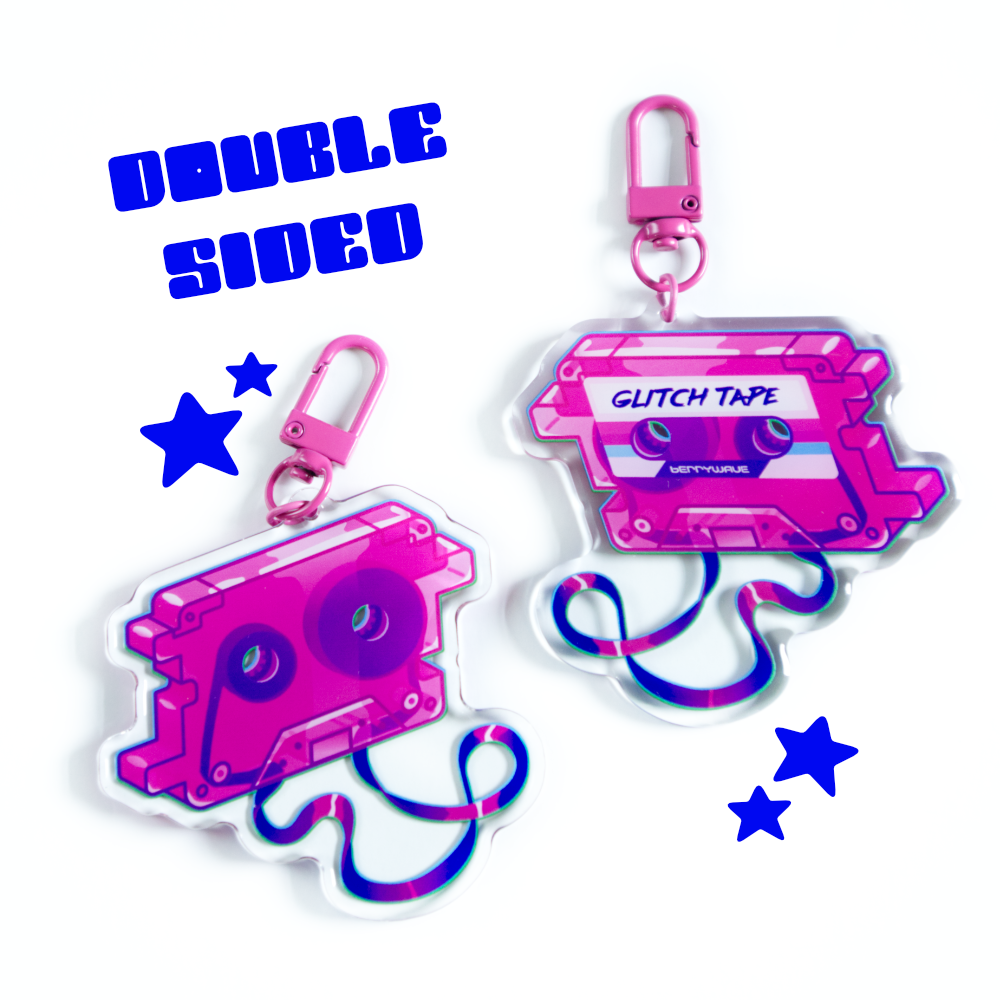 Pink "GlitchTape" Cassette Acrylic Keychain
