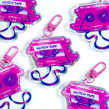 Pink "GlitchTape" Cassette Acrylic Keychain