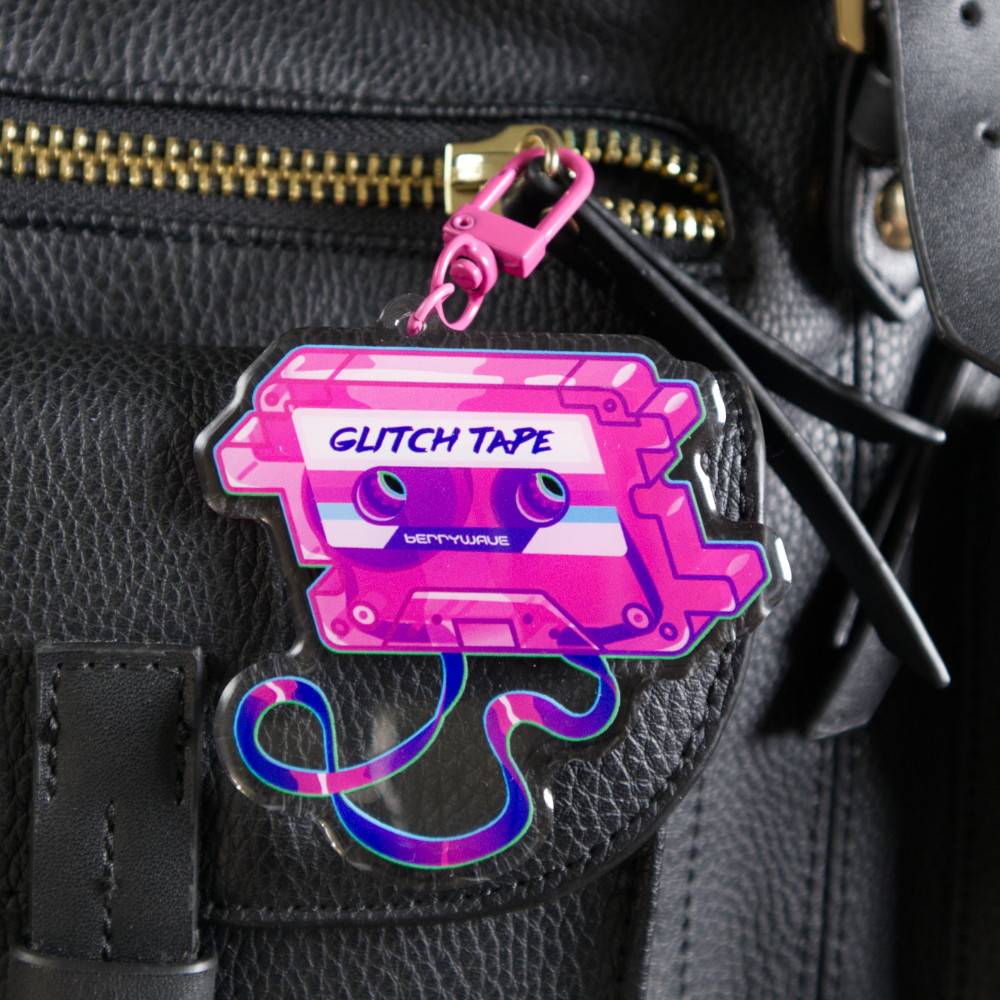 Pink "GlitchTape" Cassette Acrylic Keychain