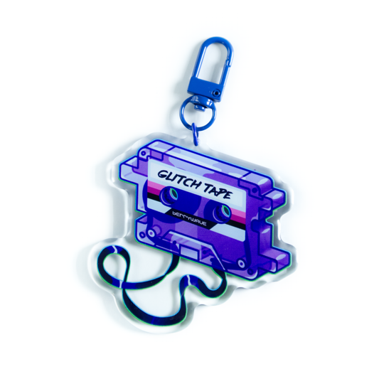 Purple "GlitchTape" Cassette Acrylic Keychain