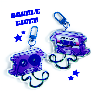 Purple "GlitchTape" Cassette Acrylic Keychain