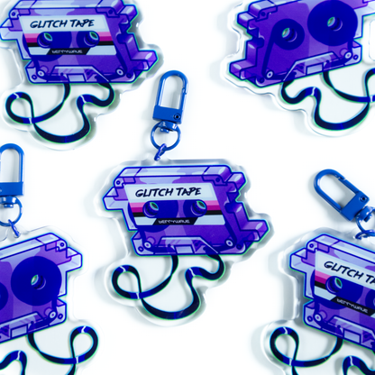 Purple "GlitchTape" Cassette Acrylic Keychain