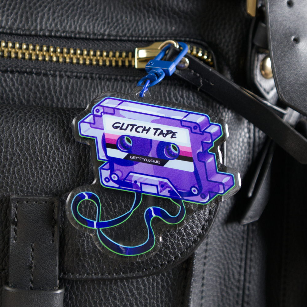 Purple "GlitchTape" Cassette Acrylic Keychain