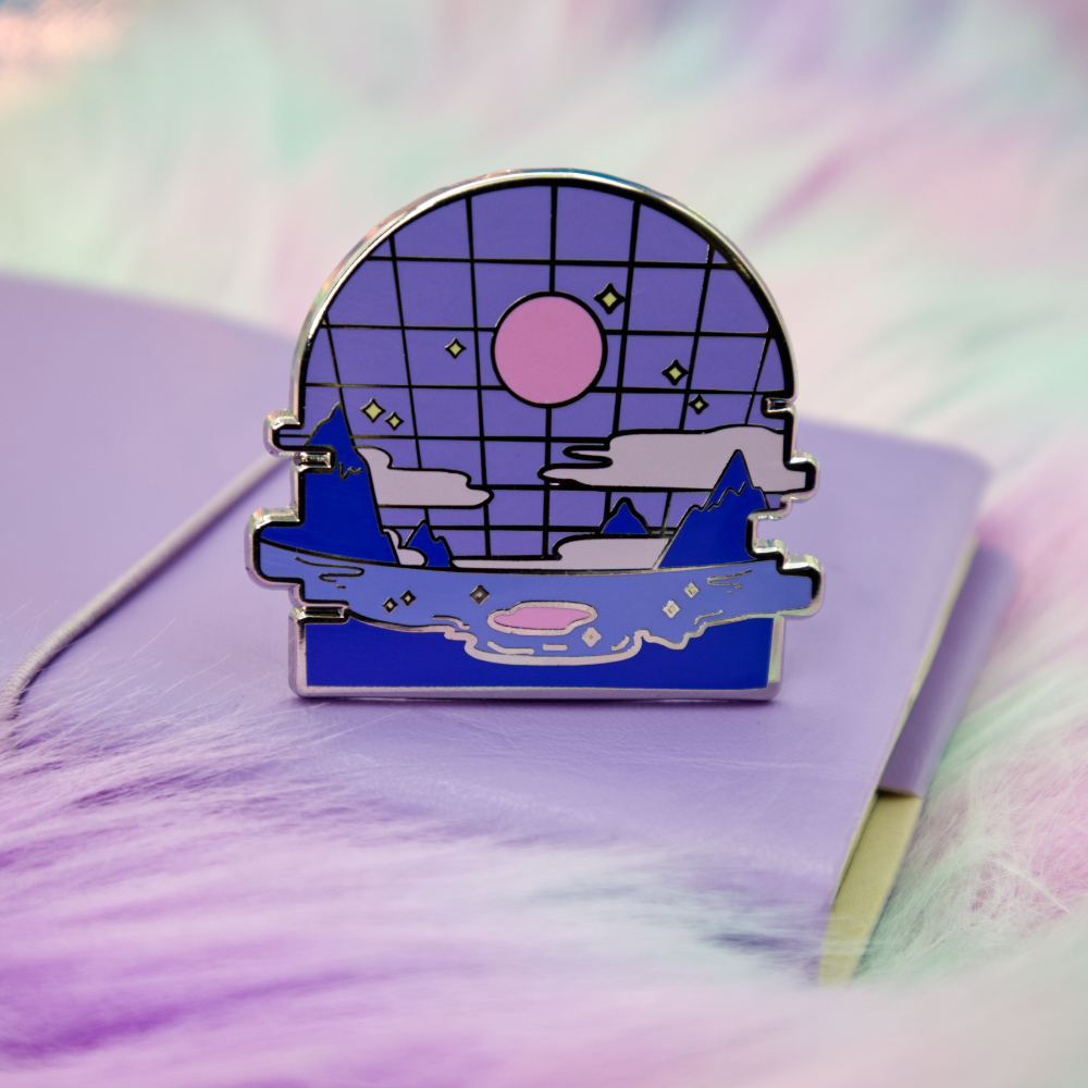 Grid Beach Vaporwave Enamel Pin