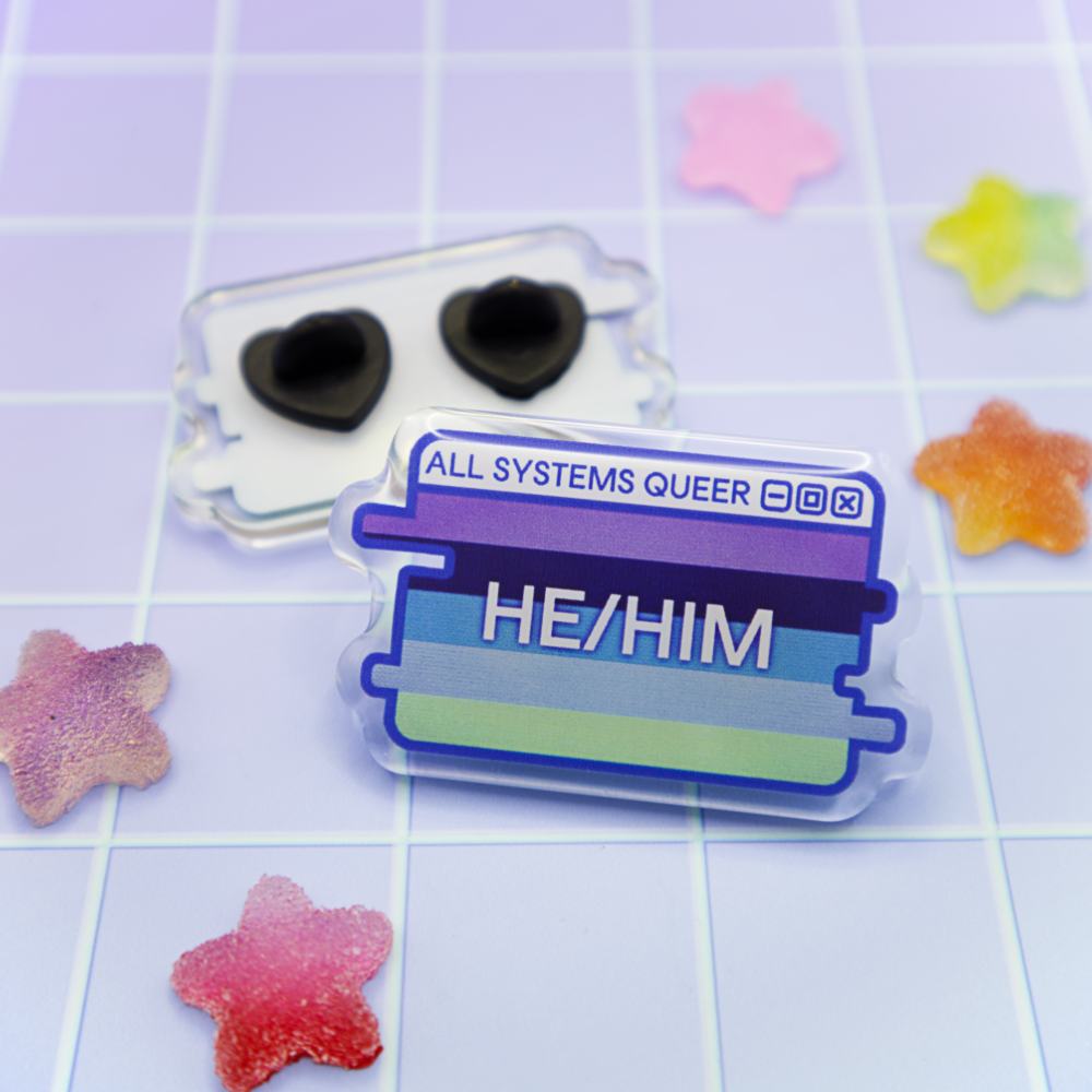 He/Him Pronouns System Message Acrylic Pin