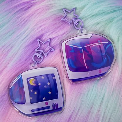 Celestial "iBerry" Y2K Computer-Inspired Acrylic Keychain