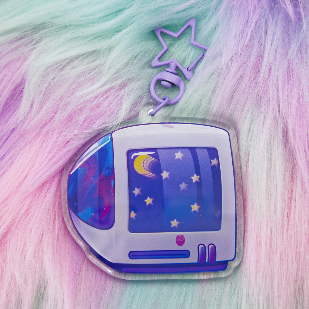 Celestial "iBerry" Y2K Computer-Inspired Acrylic Keychain