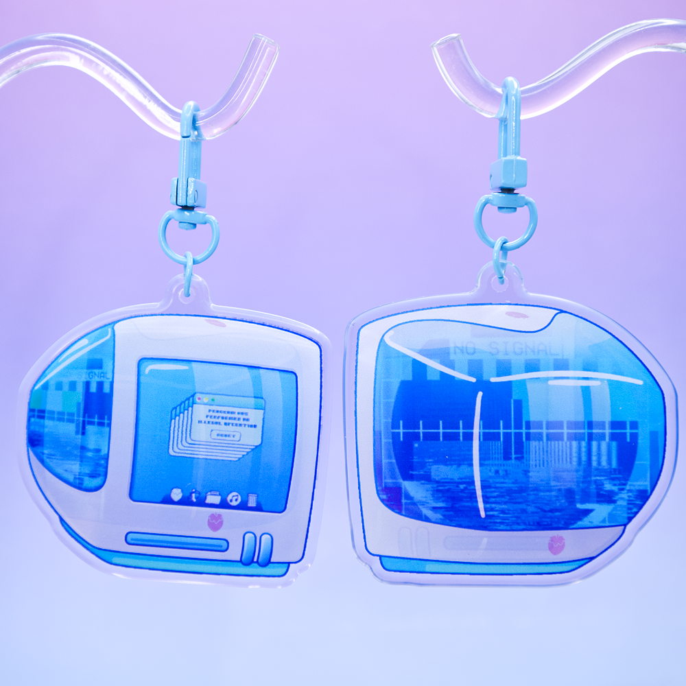 Glitchy "iBerry" Y2K Computer-Inspired Acrylic Keychain