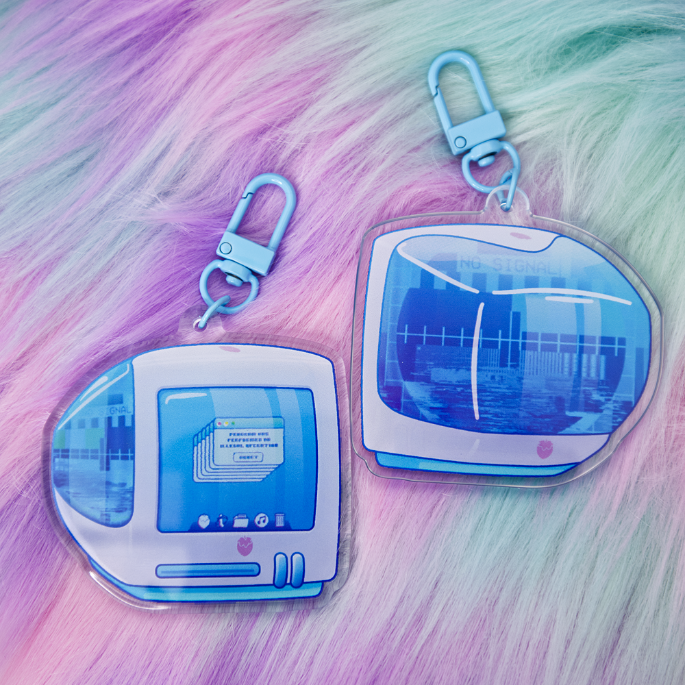 Glitchy "iBerry" Y2K Computer-Inspired Acrylic Keychain