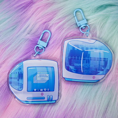 Glitchy "iBerry" Y2K Computer-Inspired Acrylic Keychain