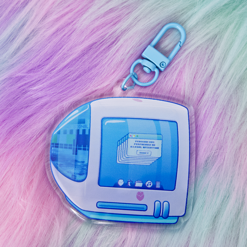 Glitchy "iBerry" Y2K Computer-Inspired Acrylic Keychain