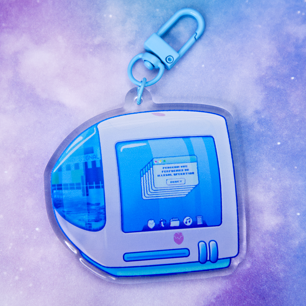 Glitchy "iBerry" Y2K Computer-Inspired Acrylic Keychain