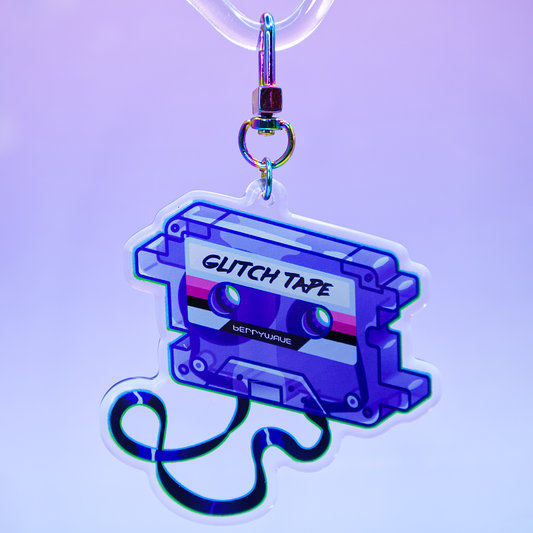 Purple "GlitchTape" Cassette Acrylic Keychain
