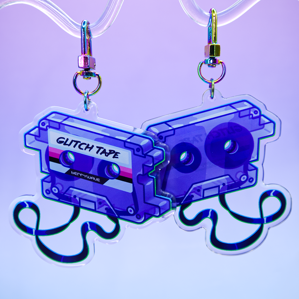 Purple "GlitchTape" Cassette Acrylic Keychain