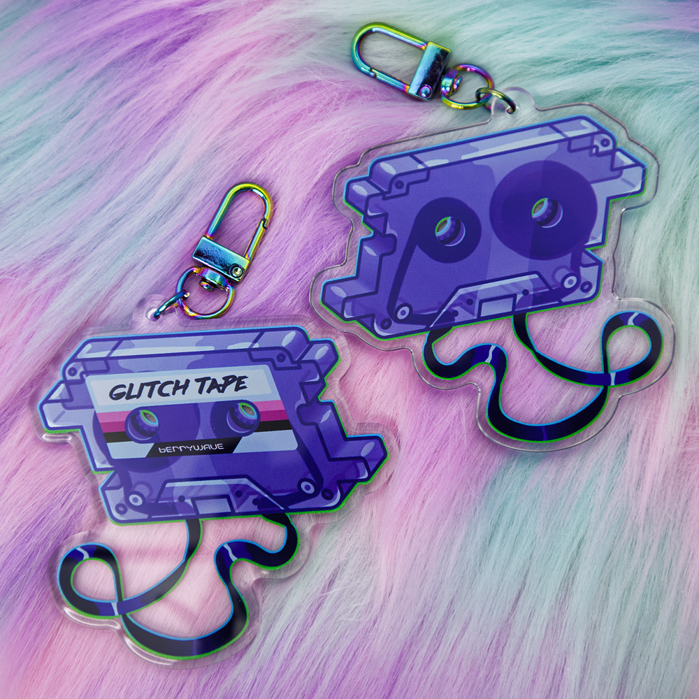 Purple "GlitchTape" Cassette Acrylic Keychain