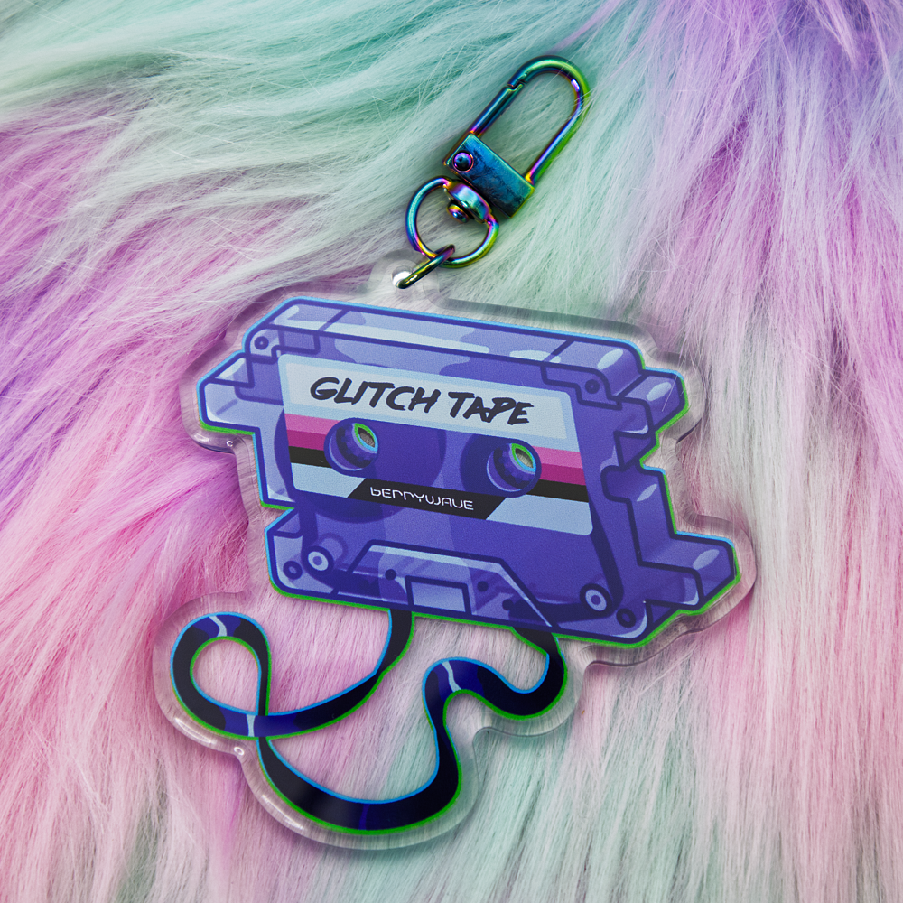 Purple "GlitchTape" Cassette Acrylic Keychain