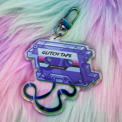 Purple "GlitchTape" Cassette Acrylic Keychain