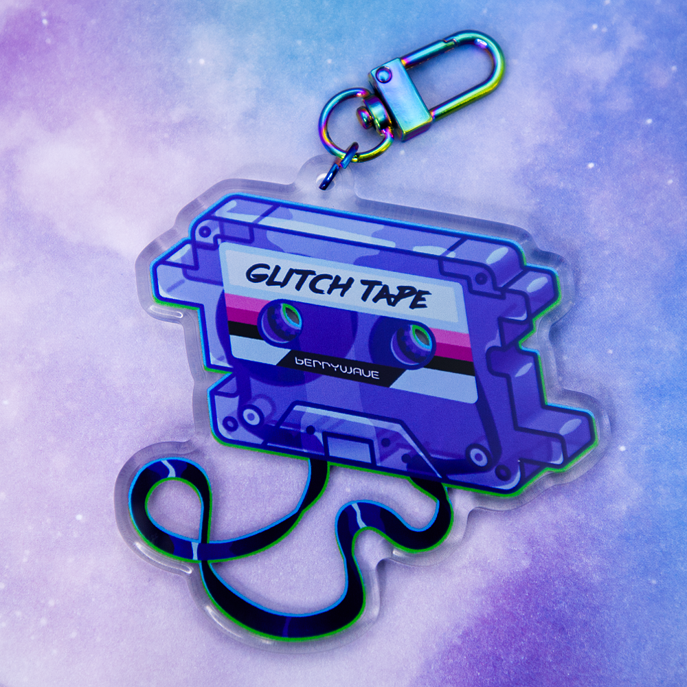 Purple "GlitchTape" Cassette Acrylic Keychain