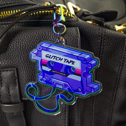 Purple "GlitchTape" Cassette Acrylic Keychain