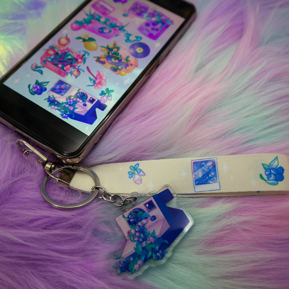 Blueberry Camera Wrist Keychain Lanyard