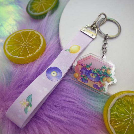 Lemon Record Player Wrist Keychain Lanyard