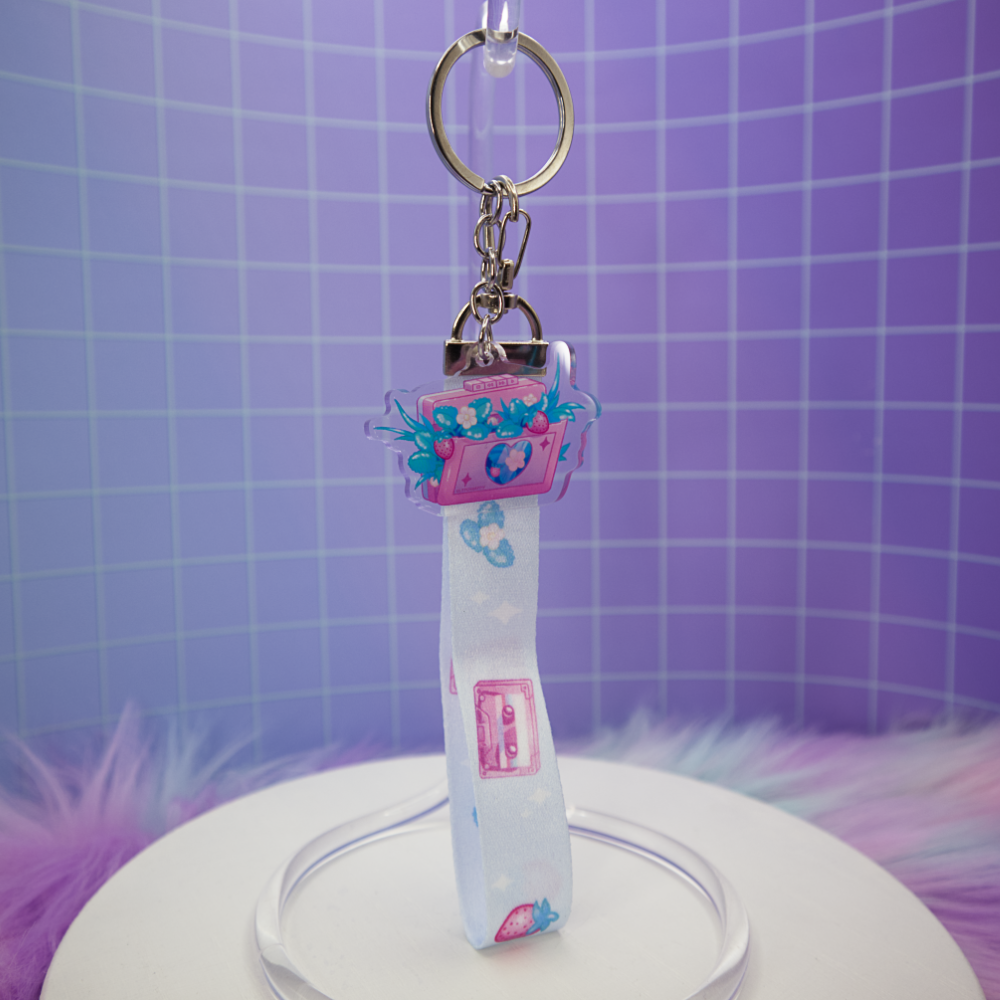 Strawberry Cassette Wrist Keychain Lanyard