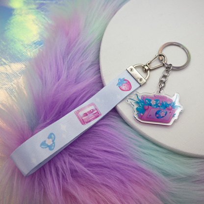 Strawberry Cassette Wrist Keychain Lanyard