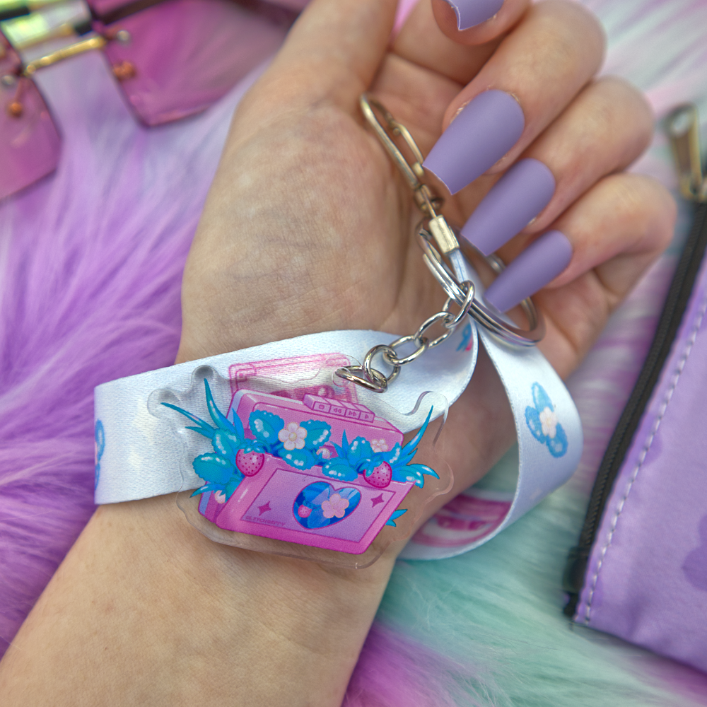 Strawberry Cassette Wrist Keychain Lanyard