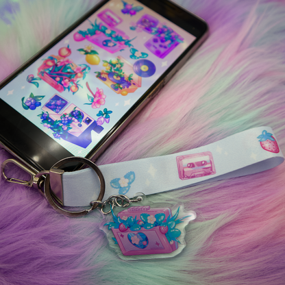 Strawberry Cassette Wrist Keychain Lanyard