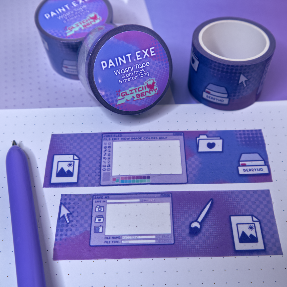 Paint.EXE washi tape with a computer program design on a white surface