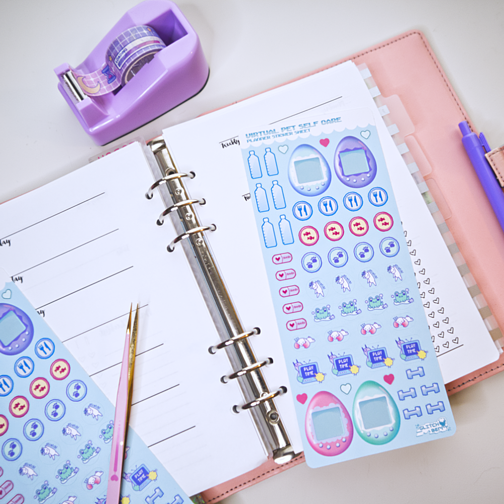 Virtual Pet Self-Care Planner Sticker Sheet
