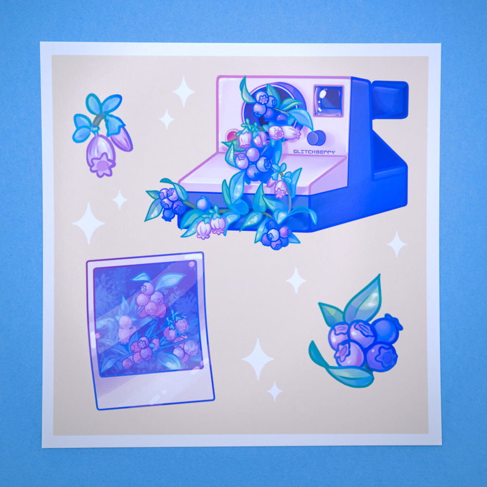 Blueberry Camera 8x8" Art Print