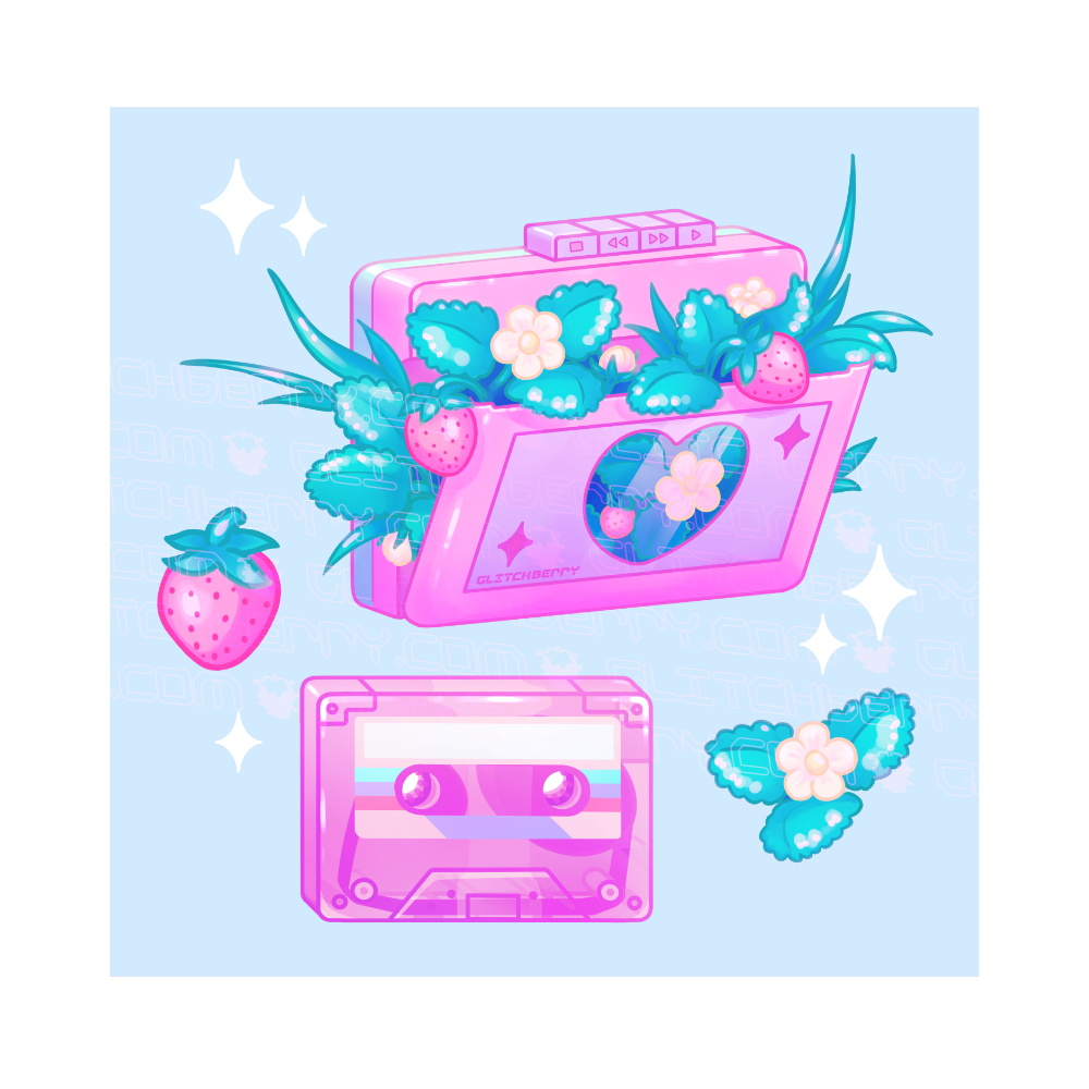 Strawberry Cassette 8x8" Art Print