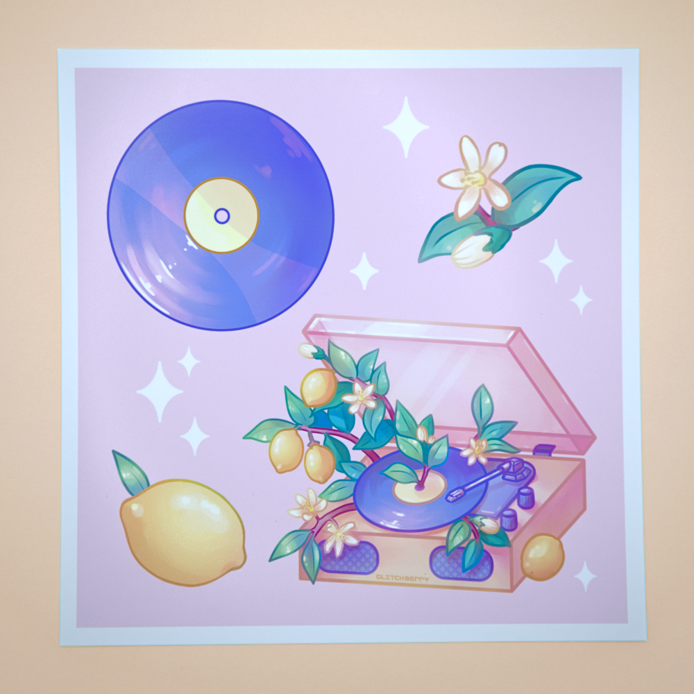 Lemon Record Player 8x8" Art Print