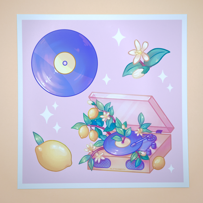 Lemon Record Player 8x8" Art Print
