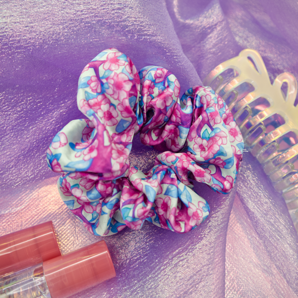 Cherry Blossom Satin Scrunchie-Accessories-GlitchBerry